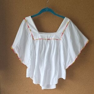 Madewell Embroidered Cotton Peasant Top White Boho Festival Blouse Size M Tunic